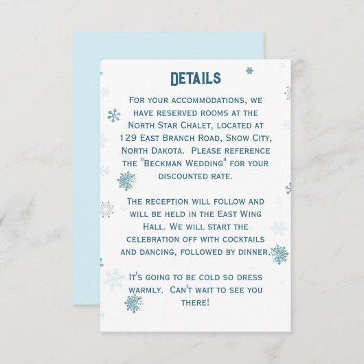 ウィンターワンダーランド結婚スノーフレーク詳細 エンクロージャーカード (正面/裏面)