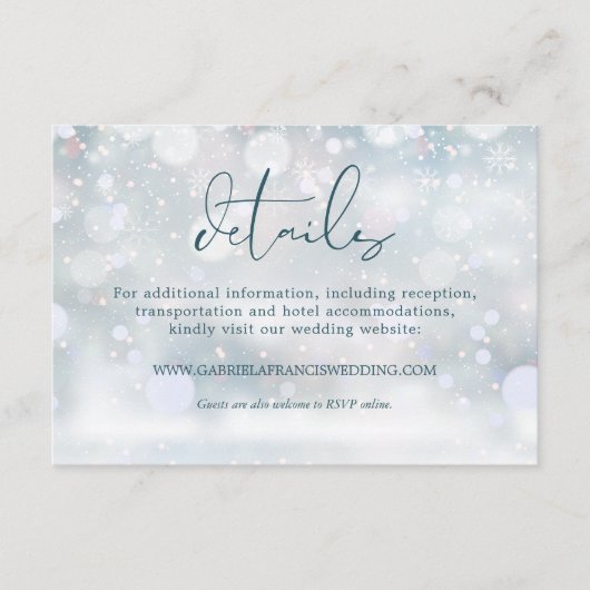 ウィンターワンダーランド結婚スノー詳細 エンクロージャーカード (正面)