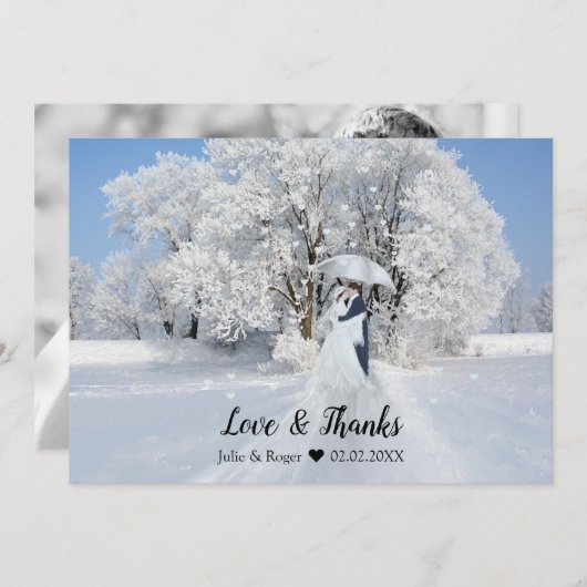 ウィンターワンダーランド結婚フォトサンキューカード サンキューカード (正面/裏面)