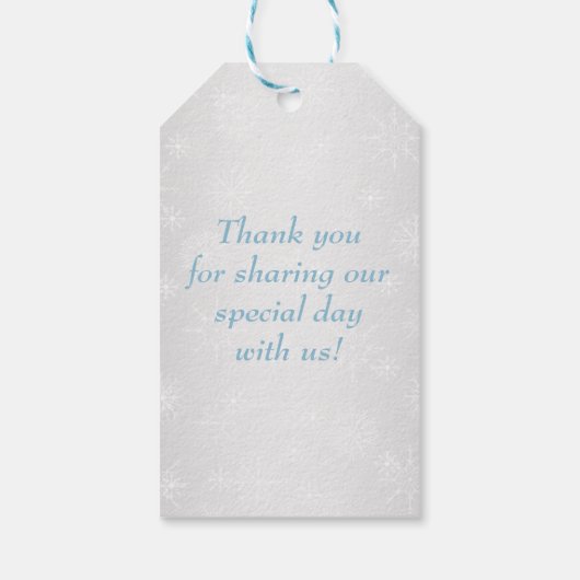 ウィンターワンダーランド結婚式の引き出物ラベル – アイスブルー ギフトタグ (裏面)