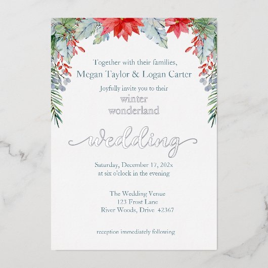 ウィンターワンダーランド結婚式招待状フォイルインビタット 箔招待状 (正面)