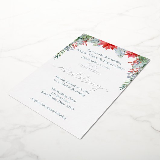 ウィンターワンダーランド結婚式招待状フォイルインビタット 箔招待状 (回転した状態)