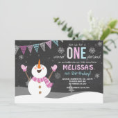 ウィンターワンダーランド誕生日の招待状ピンクシルバー 招待状 (スタンド正面)