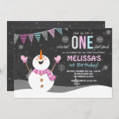 ウィンターワンダーランド誕生日の招待状ピンクシルバー 招待状 (正面/裏面)