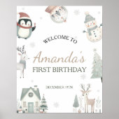 ウィンターワンダーランド誕生日ウェルカムサイン ポスター (正面)