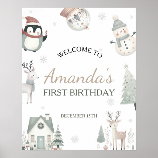 ウィンターワンダーランド誕生日ウェルカムサイン ポスター (正面)