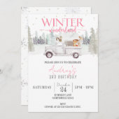 ウィンターワンダーランド誕生日ガール3rd誕生日 招待状 (正面/裏面)