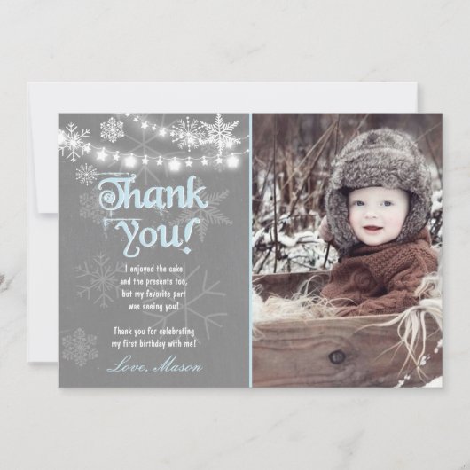 ウィンターワンダーランド誕生日サンキューカードボーイブルー サンキューカード (正面)