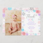 ウィンターワンダーランド誕生日サンキューカード 招待状 (正面/裏面)