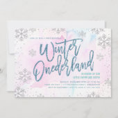 ウィンターワンダーランド誕生日シルバーブルーグリッター 招待状 (正面)