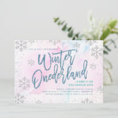 ウィンターワンダーランド誕生日シルバーブルーグリッター 招待状 (スタンド正面)