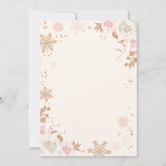 ウィンターワンダーランド誕生日バラ金ゴールド&ピンク 招待状 (裏面)