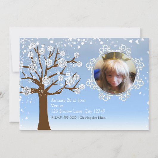 ウィンターワンダーランド誕生日パーティフォト招待状 招待状 (裏面)