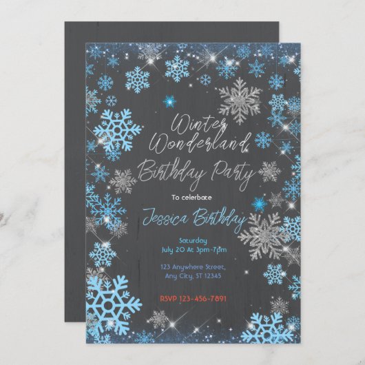ウィンターワンダーランド誕生日パーティー 招待状 (正面/裏面)