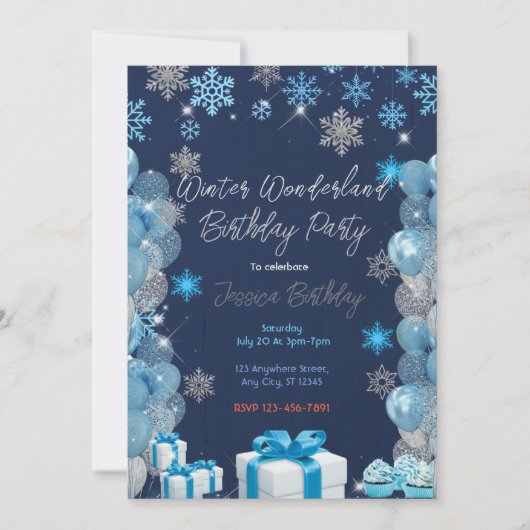ウィンターワンダーランド誕生日パーティー 招待状 (正面)