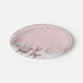 ウィンターワンダーランド誕生日プレート | ピンクと鹿 ペーパープレート (アングル)