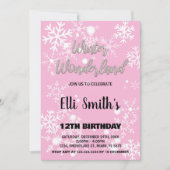 ウィンターワンダーランド誕生日招待状シルバーピンク 招待状 (正面)