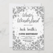 ウィンターワンダーランド誕生日招待状シルバー 招待状 (正面)