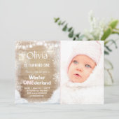 ウィンターワンダーランド誕生日招待状スノーピ素朴ンク 招待状 (スタンド正面)