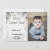 ウィンターワンダーランド誕生日招待状パイン写真 招待状 (正面)