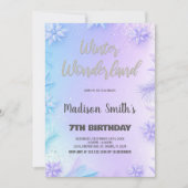 ウィンターワンダーランド誕生日招待状パープル 招待状 (正面)