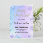 ウィンターワンダーランド誕生日招待状パープル 招待状 (スタンド正面)