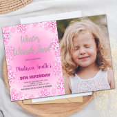 ウィンターワンダーランド誕生日招待状ピンク写真 招待状