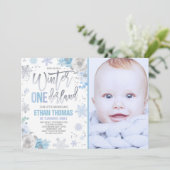 ウィンターワンダーランド誕生日招待状ブルーシルバー 招待状 (スタンド正面)