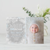 ウィンターワンダーランド誕生日招待状ブルーホワイト 招待状 (スタンド正面)