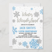 ウィンターワンダーランド誕生日招待状ブルーホワイト 招待状 (正面)