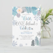 ウィンターワンダーランド誕生日招待状ブルーボーイ 招待状 (スタンド正面)