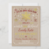 ウィンターワンダーランド誕生日招待状レッド&金ゴールド 招待状 (正面)