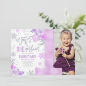 ウィンターワンダーランド誕生日招待状薄紫シルバー 招待状 (スタンド正面)