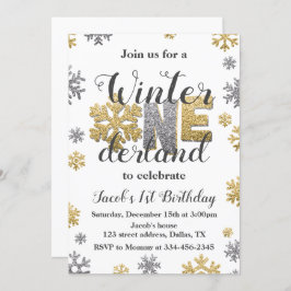 ウィンターワンダーランド誕生日招待状金ゴールドシルバー 招待状