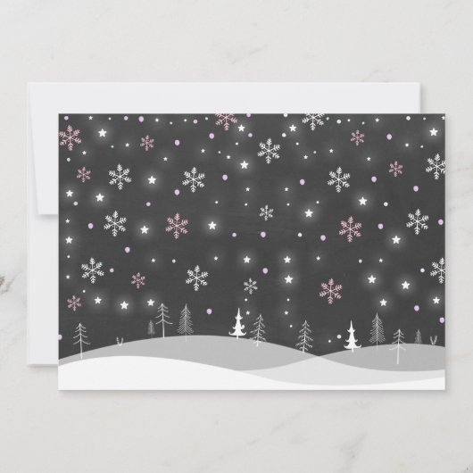 ウィンターワンダーランド誕生日招待状雪だるまピンク 招待状 (裏面)