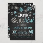 ウィンターワンダーランド誕生日招待状-ボーイ- BLK 招待状 (正面/裏面)