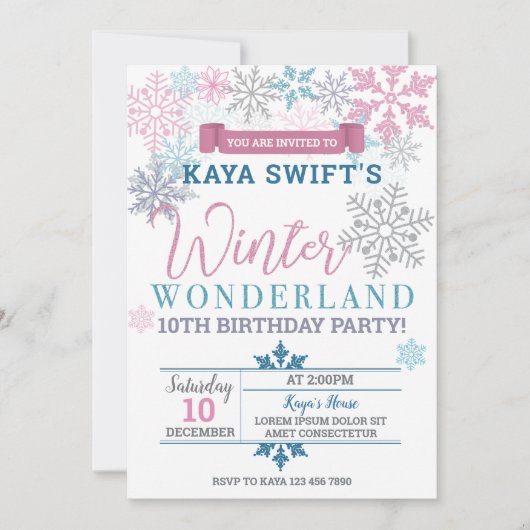 ウィンターワンダーランド誕生日招待状 招待状 (正面)