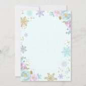 ウィンターワンダーランド誕生日金ゴールドパープルスノーフレーク 招待状 (裏面)