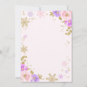 ウィンターワンダーランド誕生日金ゴールドピンクスノーフレーク 招待状 (裏面)