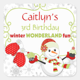 ウィンターワンダーランド誕生日雪だるまミッテンス スクエアシール
