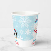ウィンターワンダーランド誕生日雪だるま 紙コップ (左)