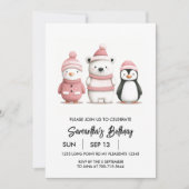 ウィンターワンダーランド誕生日 | ソフトピンク 招待状 (正面)