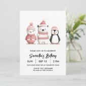 ウィンターワンダーランド誕生日 | ソフトピンク 招待状 (スタンド正面)