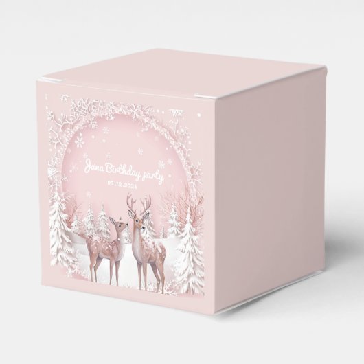 ウィンターワンダーランド誕生日 | ピンクと鹿 フェイバーボックス (正面サイド)