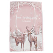 ウィンターワンダーランド誕生日 | ピンクと鹿 ミディアムペーパーバッグ (正面)