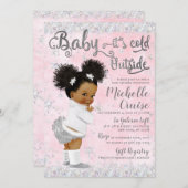 ウィンターワンダーランド赤面ピンク&シルバー 招待状 (正面/裏面)