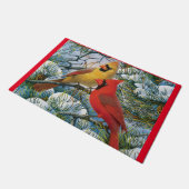 ウィンターワンダーランド赤（鳥）ショウジョウコウカンチョウ鳥類クリスマス ドアマット (アングル)
