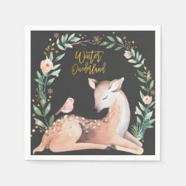 ウィンターワンダーランド金ゴールドディアグリーナリーウッドランド スタンダードカクテルナプキン