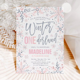 ウィンターワンダーランド銀スノーフレーク1歳の誕生日 招待状