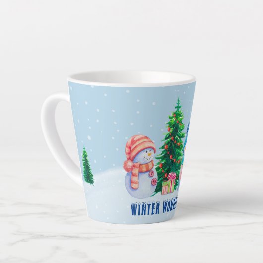 ウィンターワンダーランド雪だるまカップルラテマグ カフェラテマグ (左アングル)